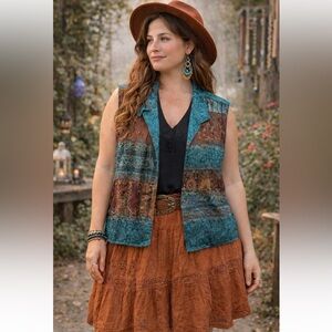 Vintage Coldwater Creek Tapestry Vest Bohemian Boho Artsy Chic Paisley Sz L Silk